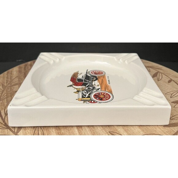 Vtg Hyalyn Ford Model "N" 1906 Large Porcelain Cigarette Cigar Ashtray 7" x 7" - Picture 3 of 11